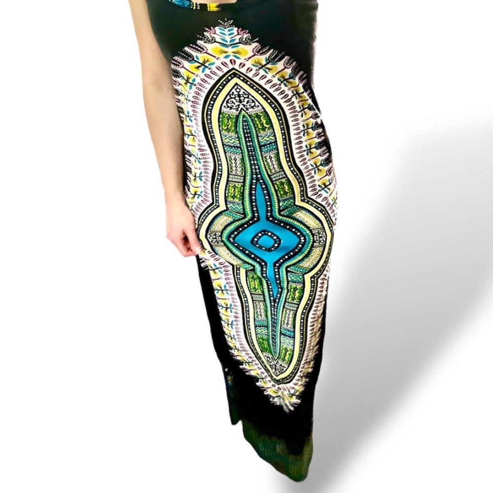 Multicolored Patterned Goddess Strappy Maxi Dress l